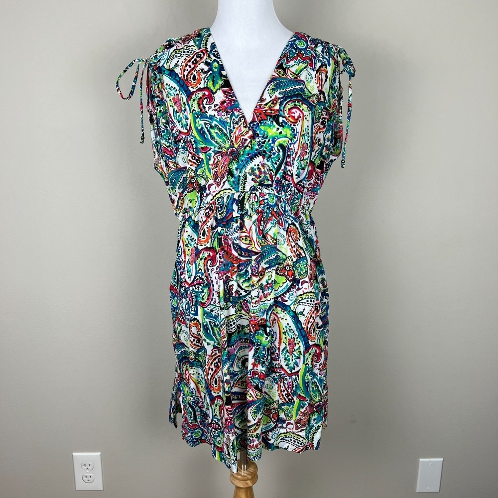 LAUREN RALPH‎ LAUREN Day Dress Cover Up L Colorful Paisley Resort Beach Cruise